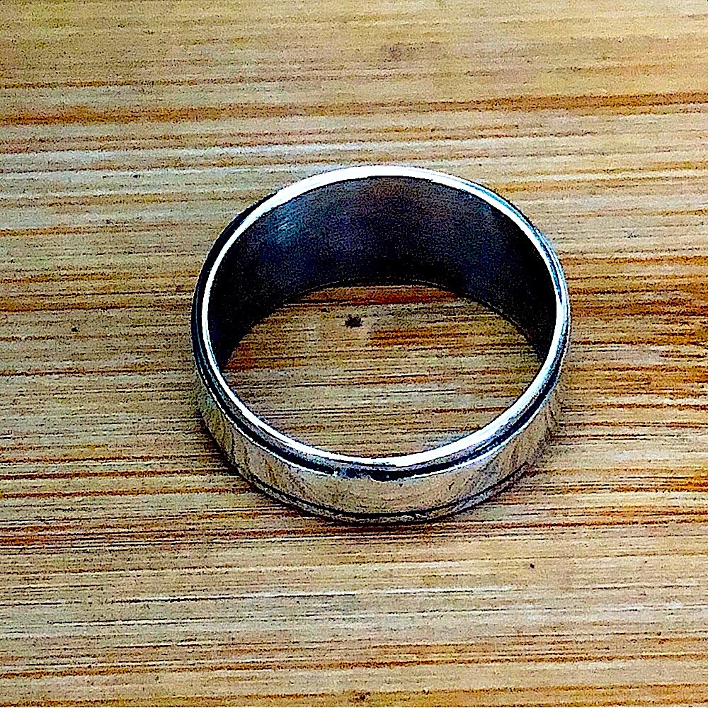 $564  14K White Gold & Fire Opal Estate Navajo Wedding Ring  Size 9 & 3/4  14K - Picture 7 of 8